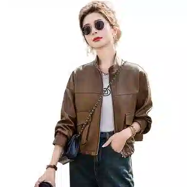 袋鼠 休闲宽松百搭短款夹克上衣皮衣 女款