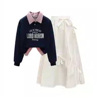 棉购 学院风半身长裙假两件卫衣百搭气质舒适时尚裙装套装 女款