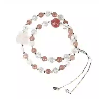 兮畔 【甜蜜守护 双倍能量】粉晶白水晶双圈手链#好运天然 草莓晶 手串 女款