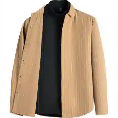 红豆 保暖加绒加厚假两件翻领休闲衬衣竖条纹亲肤舒适长袖上衣衬衫 男款