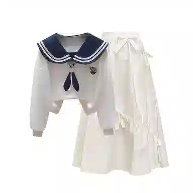 棉购 韩系学院风海军领卫衣仙女半身裙两件套长袖裙装套装 女款