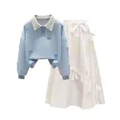 棉购 多巴胺盐甜系学生时尚卫衣休闲舒适半身裙韩系风格裙装套装 女款