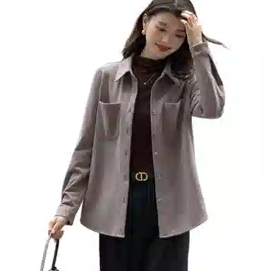 【dme】 秋季简约风翻领直筒贴袋小个子长袖纯色设计感衬衫 女款