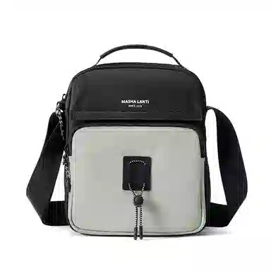 马莎兰缇 休闲百搭撞色通勤骑行机能风轻便潮流多功能 合成革 斜挎包 男款 黑配灰