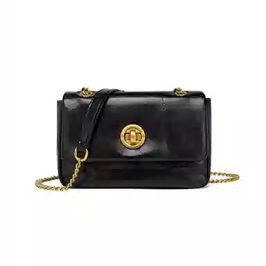 红蜻蜓 时尚小香风翻盖式链条包经典气质通勤高颜值手提斜挎腋下包 牛皮 单肩包 女款 黑色