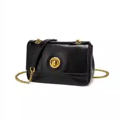 红蜻蜓 时尚小香风翻盖式链条包经典气质通勤高颜值手提斜挎腋下包 牛皮 单肩包 女款 黑色