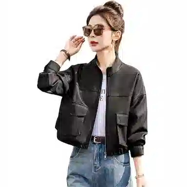 袋鼠 休闲宽松百搭短款夹克上衣皮衣 女款