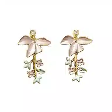 彤彤兔 浪漫超仙法式复古滴釉彩色花朵耳环轻奢高级感小众耳饰 合金 耳钉 女款