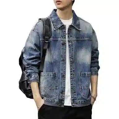 前进牛 美式休闲经典复古潮牌痞帅水洗上衣潮流高级感高街牛仔外套 男款