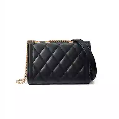 红蜻蜓 百搭少女包法式小香风通勤链条包时尚菱格包 聚氨酯拼合成革 单肩包腋下包手提包斜挎包 女款 黑色/米白色