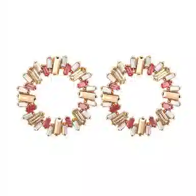 彤彤兔 创意几何圆圈镶钻太阳花耳环个性百搭圆形耳圈耳饰品女 合金树脂 耳钉 女款