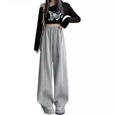 欧迪芬 宽松直筒运动高腰休闲裤 女款