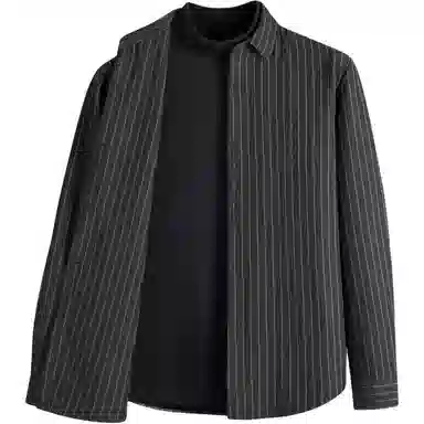 红豆 保暖加绒加厚假两件翻领休闲衬衣竖条纹亲肤舒适长袖上衣衬衫 男款