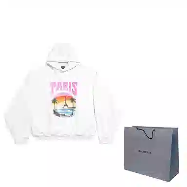 Balenciaga FW23 Paris Tropical Round Hoodie Oversized In WhitePink
