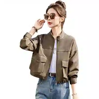 袋鼠 休闲宽松百搭短款夹克上衣皮衣 女款