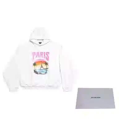 Balenciaga FW23 Paris Tropical Round Hoodie Oversized In WhitePink