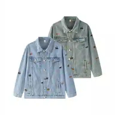 欧迪芬 卡通小狗刺绣水洗男女宽松潮复古学院风上衣痞帅夹克高街趣味时尚牛仔外套 女款