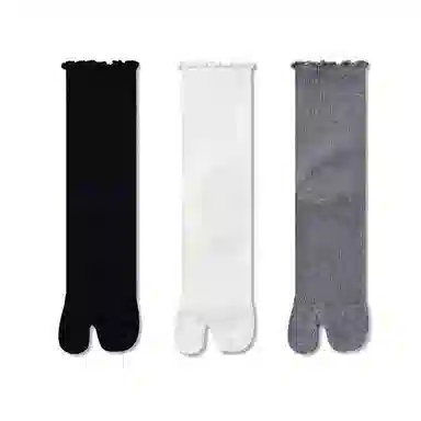 缎魅 无骨分趾木耳边中筒袜 女款