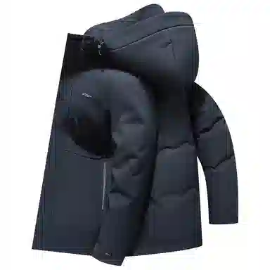 鸭鸭 三合一系列 中老年纯色商务休闲可拆卸帽短款户外防风保暖厚款羽绒服外套 男