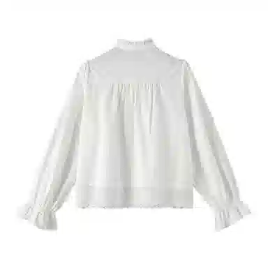 晚白 花边袖法式半高领镂空拼接衬衫 女款