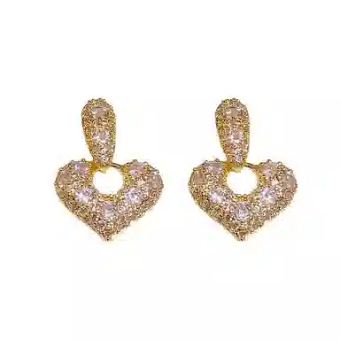 彤彤兔 百搭时尚爱心满钻耳环女高级感小众设计气质耳饰 合金 耳钉 女款