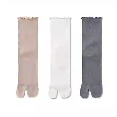 缎魅 无骨分趾木耳边中筒袜 女款