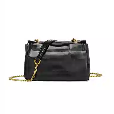 红蜻蜓 时尚小香风翻盖式链条包经典气质通勤高颜值手提斜挎腋下包 牛皮 单肩包 女款 黑色