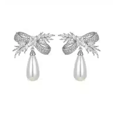 彤彤兔 百搭时尚蝴蝶结水滴耳环高级感轻奢气质甜美耳饰#好运 合金树脂 耳钉 女款