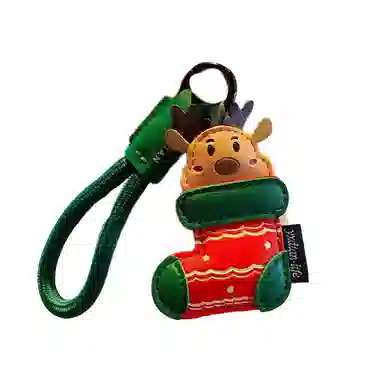 尚先生 老人麋鹿痛包小可爱钥匙扣可 皮革 挂件 男女同款情侣款