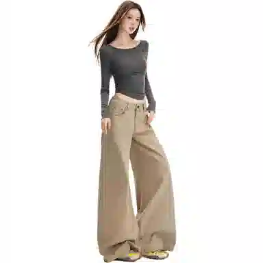 淑好百 宽松大阔腿秋冬高腰牛仔裤 女款