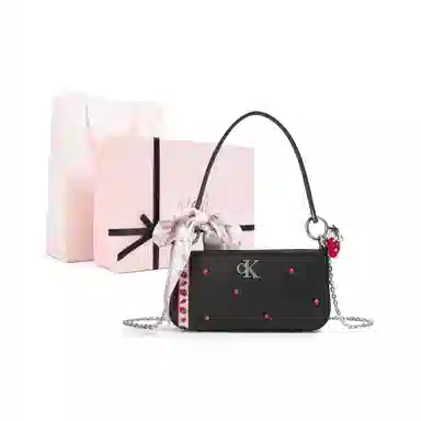 Calvin Klein Snow Country Love Letter Ido Lace Rhinestone Shoulder Bag Black