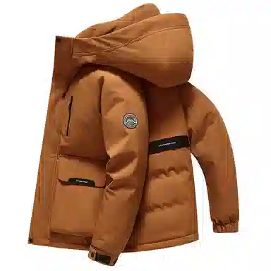 鸭鸭 户外工装系列 连帽保暖休闲防风情侣纯色徽章时尚羽绒服 男女同款