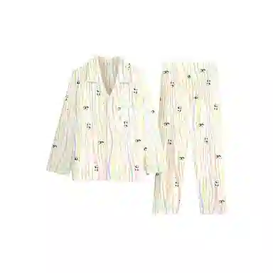 静英鸾 家居休闲舒适简约风格条纹长袖开衫服睡衣套装 女款
