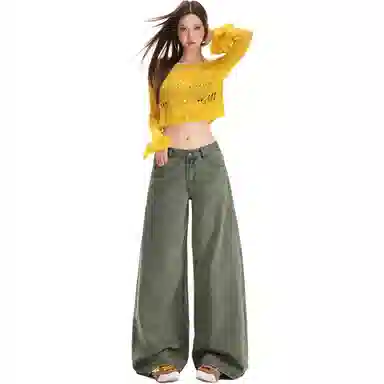 淑好百 宽松大阔腿秋冬高腰牛仔裤 女款