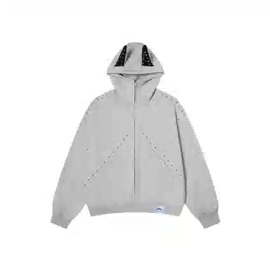 【dme】 复古美式重磅拼接铆钉杜宾耳朵连帽中性情侣外套秋款时尚休闲宽松开衫卫衣 男女同款