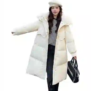 鸭鸭 鸭绒简约时尚通勤保暖蓬松纯色舒适休闲连帽中长款外套羽绒服 女款