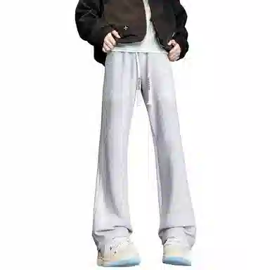 【微喇垂感显高显瘦】布客行 美式复古高街系带基础款修身简约卫裤直筒针织运动裤长裤百搭柔软舒适弯刀弹力松紧腰休闲裤 男女同款