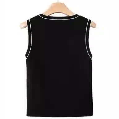 晚白 简约百搭上衣拼色休闲风背心针织 女款