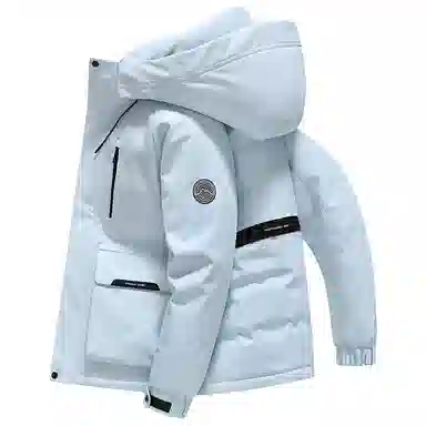 鸭鸭 户外工装系列 连帽保暖休闲防风情侣纯色徽章时尚羽绒服 男女同款