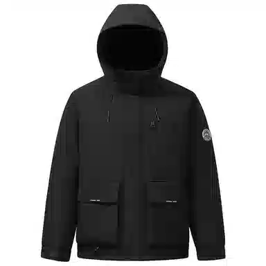 鸭鸭 户外工装系列 连帽保暖休闲防风情侣纯色徽章时尚羽绒服 男女同款