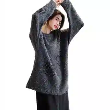 【dme】 秋季亮片玫瑰花线衫圆领长袖落肩宽松气质上衣舒适时尚柔软美式复古针织衫 女款