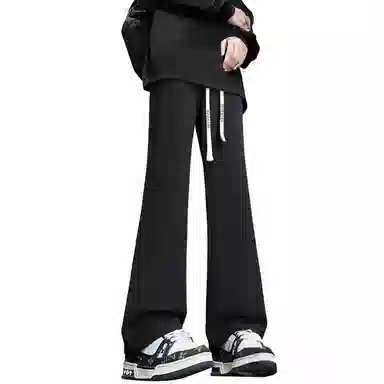 【微喇垂感显高显瘦】布客行 美式复古高街系带基础款修身简约卫裤直筒针织运动裤长裤百搭柔软舒适弯刀弹力松紧腰休闲裤 男女同款