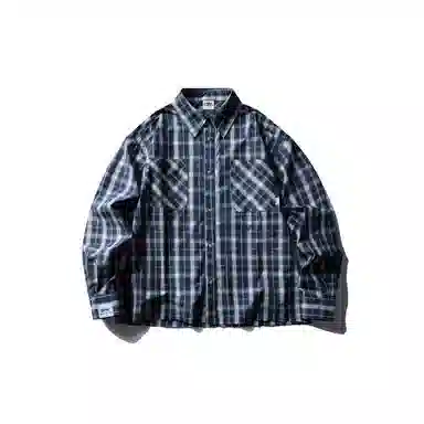 【dme】 简约日系复古撞色长袖格子衬衣男春秋潮牌设计感毛边格纹宽松情侣舒适百搭休闲多口袋衬衫 男女同款