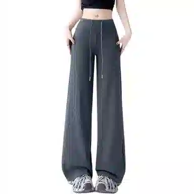 欧迪芬 灰色时尚美式窄版直筒速干跑步运动裤女士宽松慵懒风纯棉糯米裤微喇瑜伽裤卫裤高腰设计垂感百搭休闲设计感显瘦阔腿裤休闲裤 女款