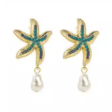 彤彤兔 时尚清凉海洋风镶钻海星耳环潮女耳坠潮流耳饰 合金树脂 耳钉 女款