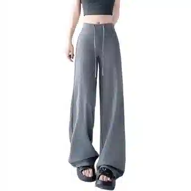 欧迪芬 灰色时尚美式窄版直筒速干跑步运动裤女士宽松慵懒风纯棉糯米裤微喇瑜伽裤卫裤高腰设计垂感百搭休闲设计感显瘦阔腿裤休闲裤 女款