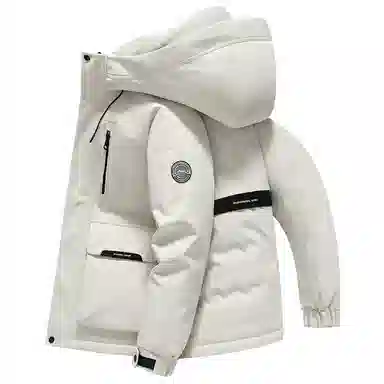 鸭鸭 户外工装系列 连帽保暖休闲防风情侣纯色徽章时尚羽绒服 男女同款