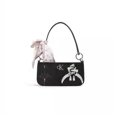 Calvin Klein Edor Woven Flower Shoulder Bag Black