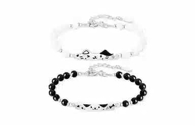 牧言 猫咪修狗 萌趣可爱卡通甜蜜浪漫高级感 小众设计甜美百搭猫狗日记转运圆珠串珠 好运 合金 手链 男女同款情侣款