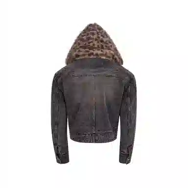 START EXCEED END Leopard Faux Fur Denim Jacket